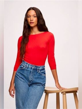 nuuds Slinky Jersey Boatneck Long Sleeved Shirt in Chili Red Size L NEW